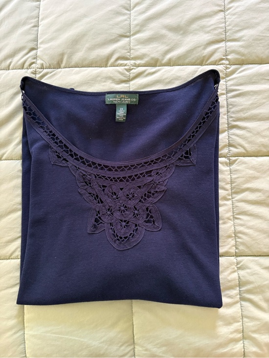 Lauren Ralph Lauren Tops - Ralph Lauren - Navy Crochet-Detail Women's Top - PTP 23 size 2X